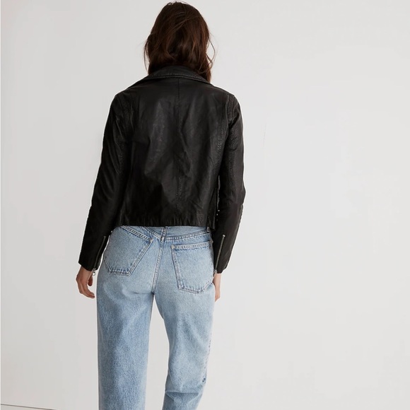 MADEWELL washed leather motorcycle jacket in black - S - Picture 2 of 8